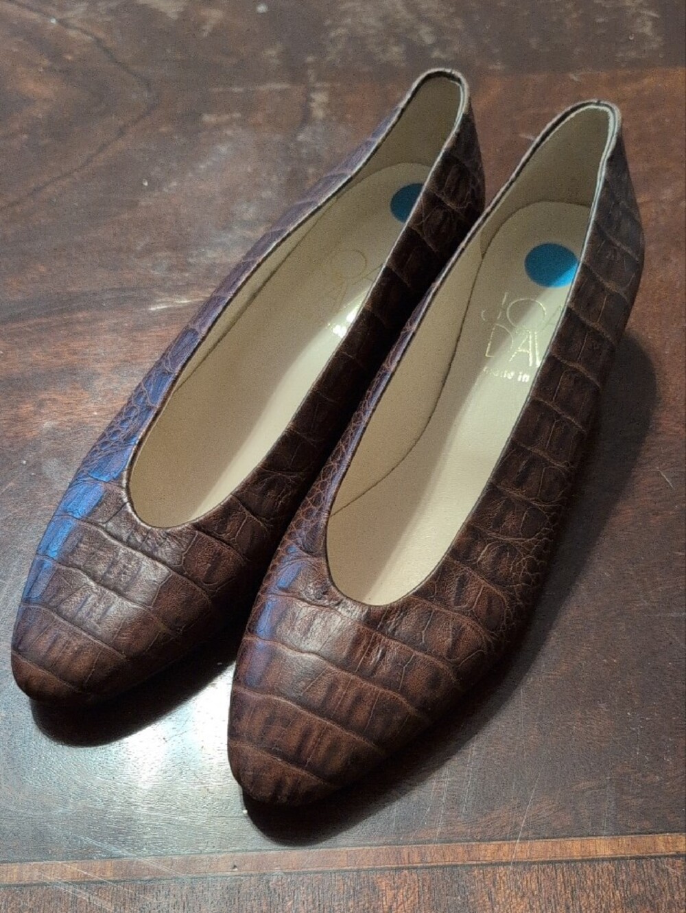 Joan & David Croc-Embossed Brown Loafers